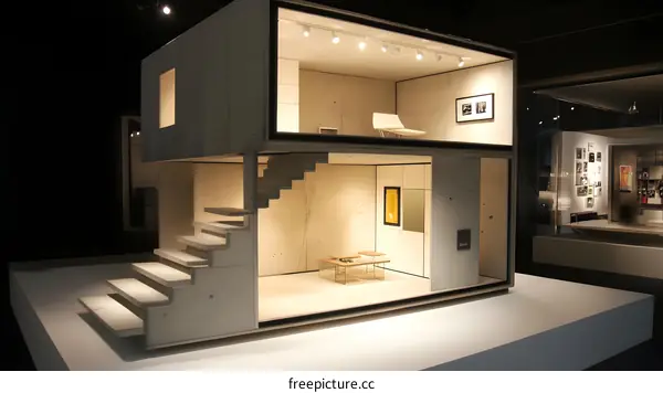 Concrete Minimalist House Model with Stairs and Interior