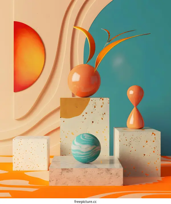 Abstract Minimalist 3D Illustration with Geometric Shapes and Vibrant Colors