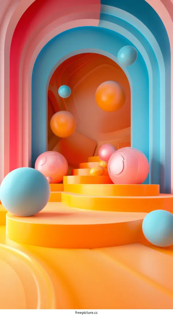 3D rendering of a colorful abstract background with geometric shapes and spheres