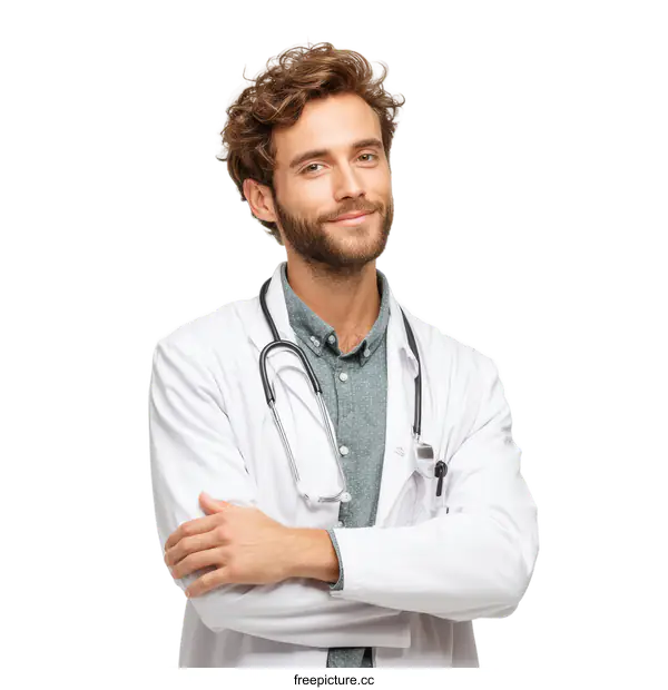 [Transparent Background PNG]Confident Caucasian Male Doctor Portrait