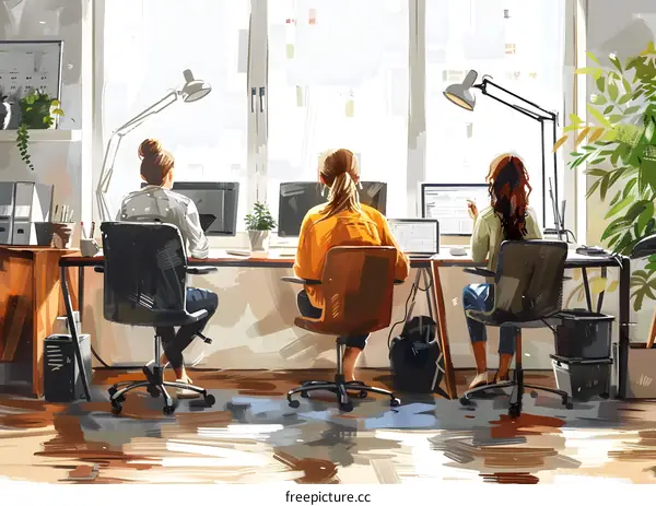 Three businesswomen working in an office