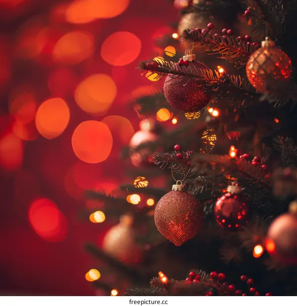 Christmas tree with red and gold ornaments