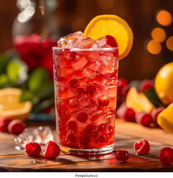 refreshing raspberry lemonade with fresh raspberries and lemon