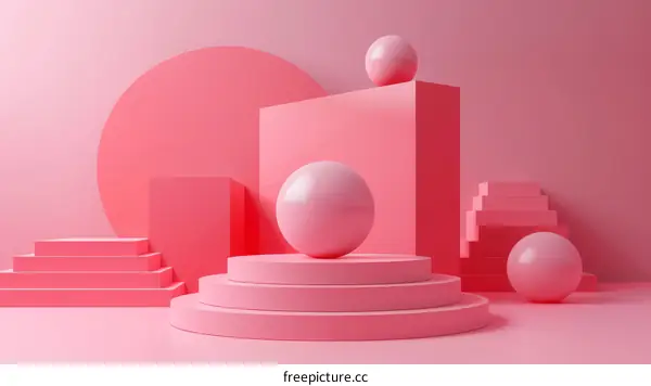 Pink abstract background with geometric shapes