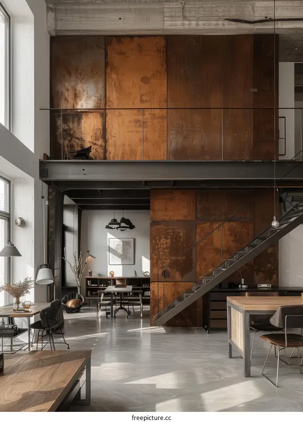 Modern Open Plan Living Room with Metal Accents