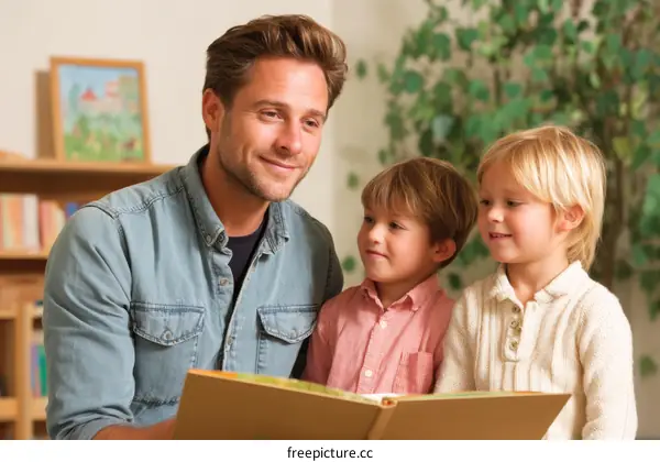 Father Reading Story to Children