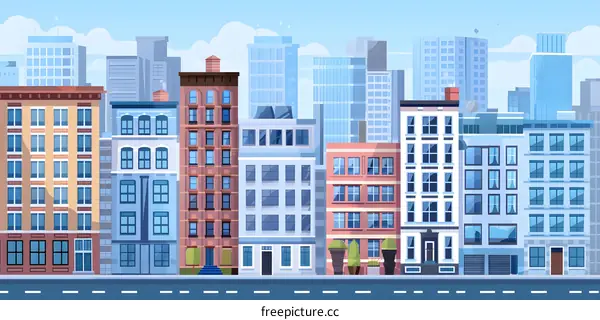 Cityscape Illustration with Colorful Buildings