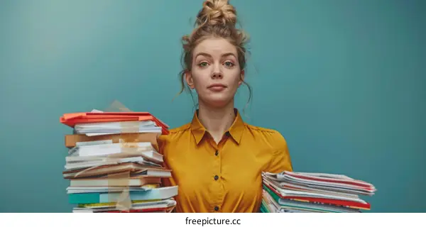 Young caucasian woman overwhelmed by paperwork