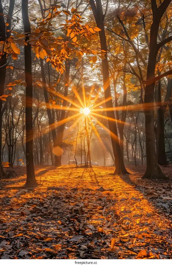 Golden Sunrise in the Autumn Forest