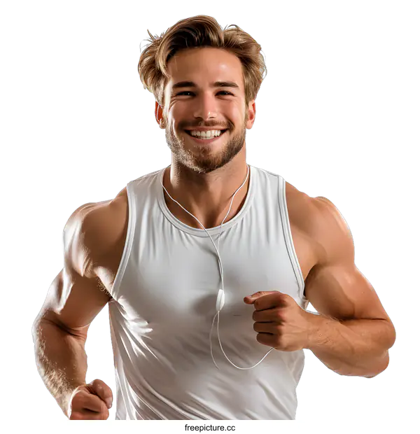 [Transparent Background PNG]Handsome muscular man running