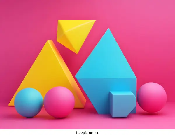 Abstract Geometric Shapes in Pink, Yellow, Blue and Magenta Colors