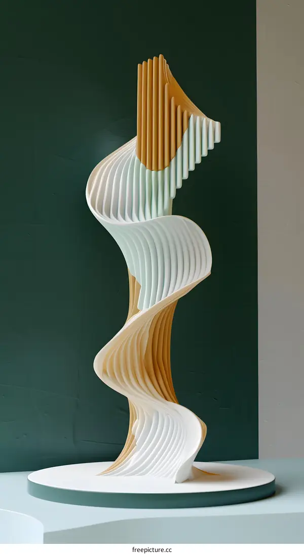 Abstract Minimalist 3D Sculpture of Geometric Shapes with a Swirling Design