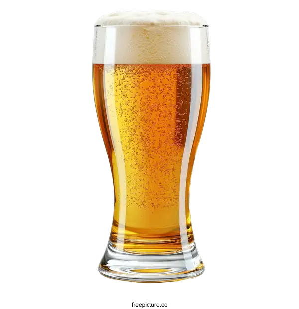 [Transparent Background PNG]Full Glass of Light Beer with Foamy Head