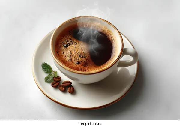 A Cup of Hot Aromatic Coffee with Steam