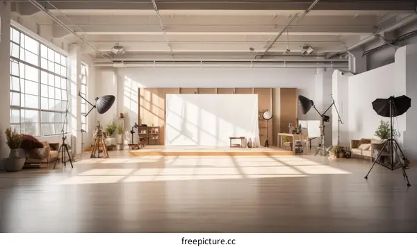Bright and Airy Photo Studio with Large Windows and Hardwood Floors