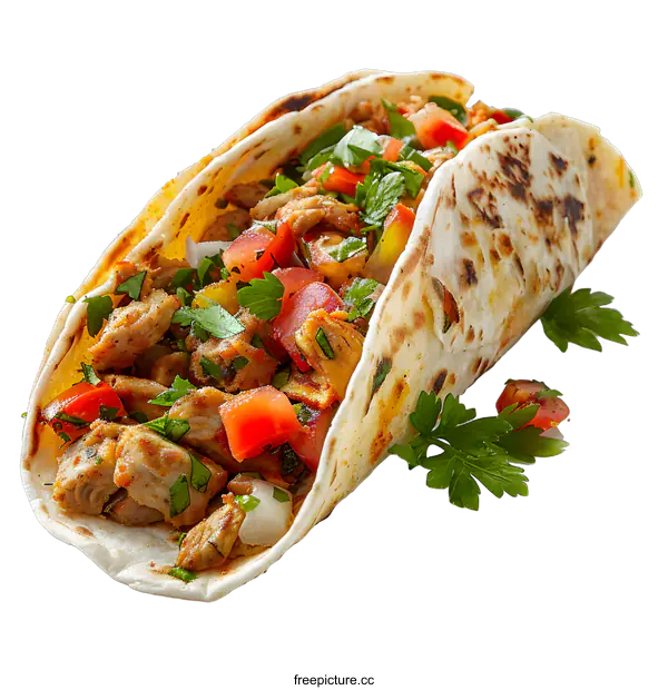 [Transparent Background PNG]Chicken Taco with Vegetables on White Background