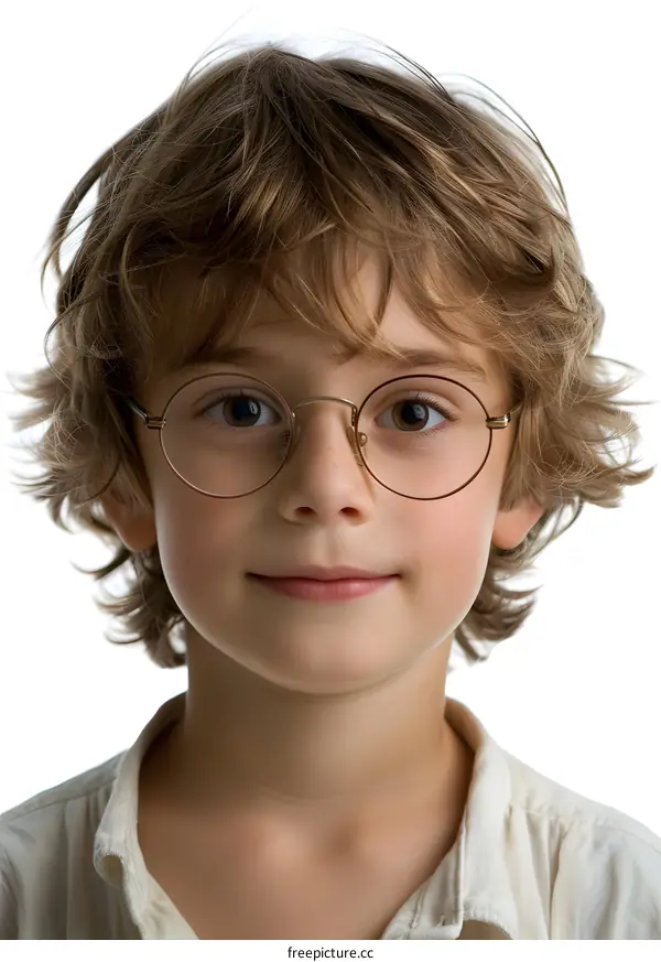 Portrait of a Young Boy Wearing Glasses