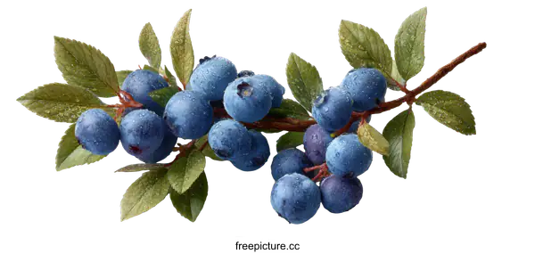 [Transparent Background PNG]Close-up of Fresh Blueberries on Branch