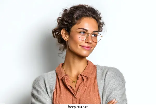 Woman with Glasses Posing Fashionable Portrait