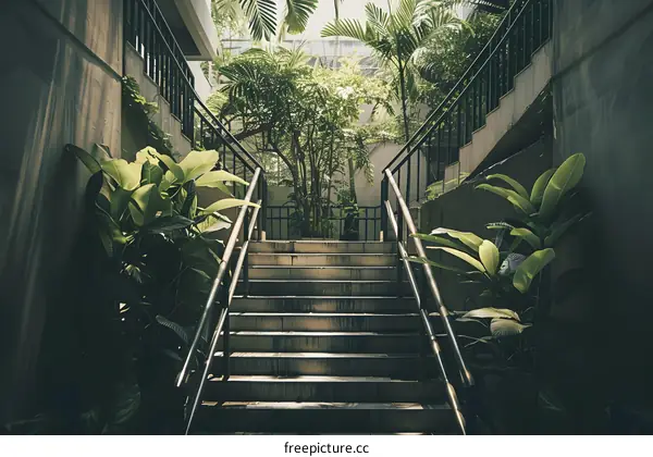 Concrete Stairs Leading Up to a Garden