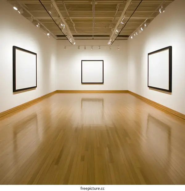 Empty Gallery Room With Three White Frames