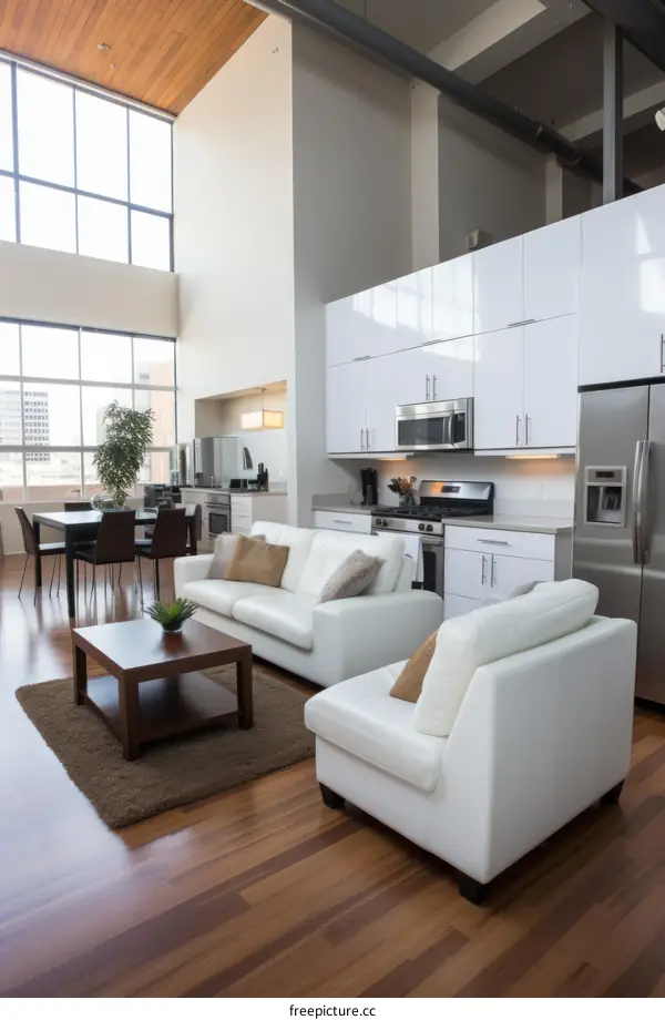 Modern Living Room With Bright Lighting and Wood Flooring