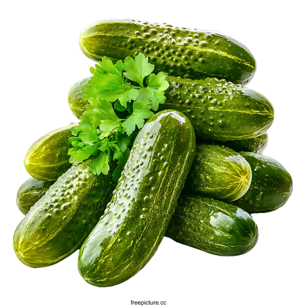 [Transparent Background PNG]Fresh Pickled Cucumbers with Parsley