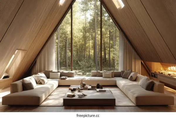 Modern Wooden Cabin Living Room Design