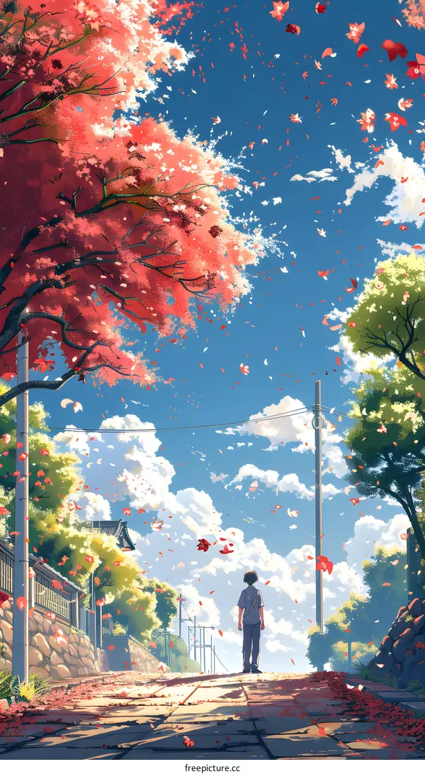 Man Walking Away From The Cherry Blossoms