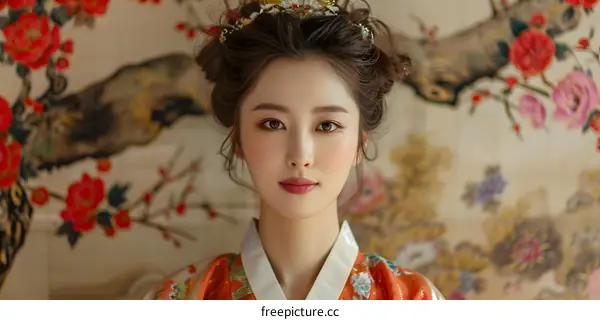 Portrait of a young woman in traditional Korean dress