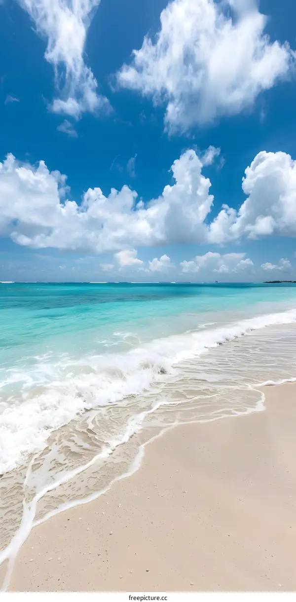 Tropical Beach Landscape With Blue Sky And White Clouds