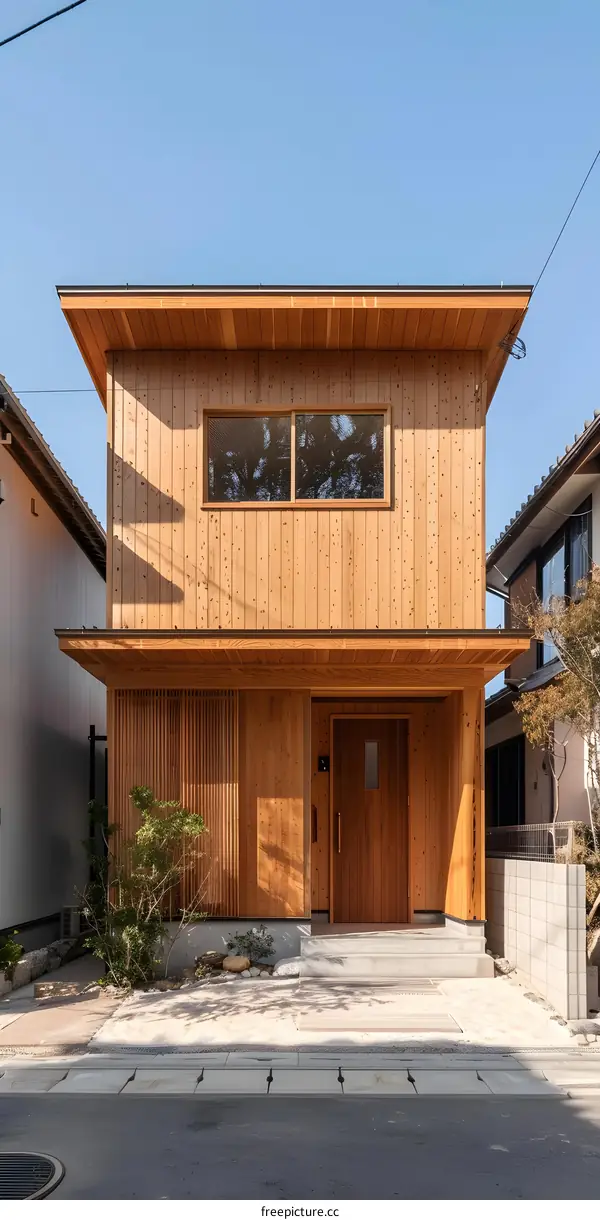 Modern Japanese Style Wooden House with Simple Design