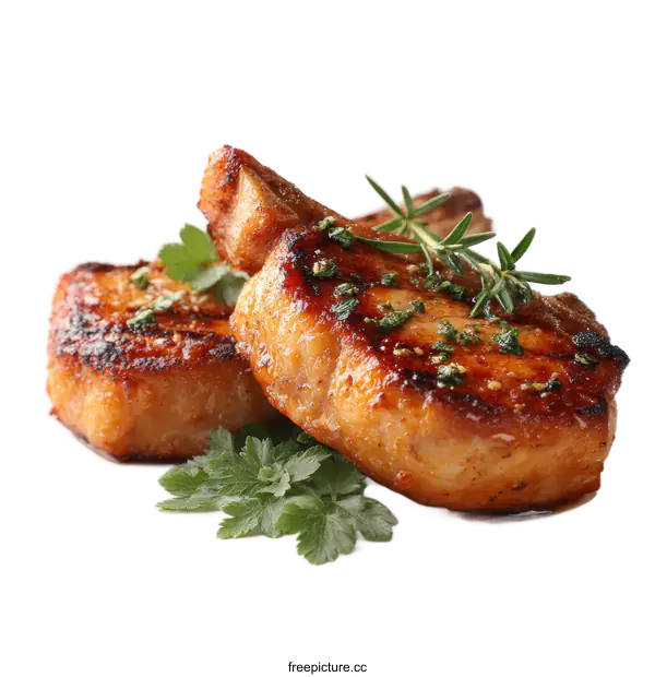 [Transparent Background PNG]Deliciously Roasted Pork Chops with Herbs