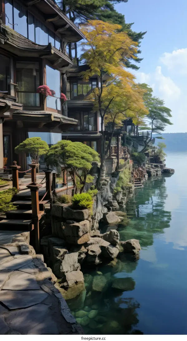 Modern lake house with beautiful scenery