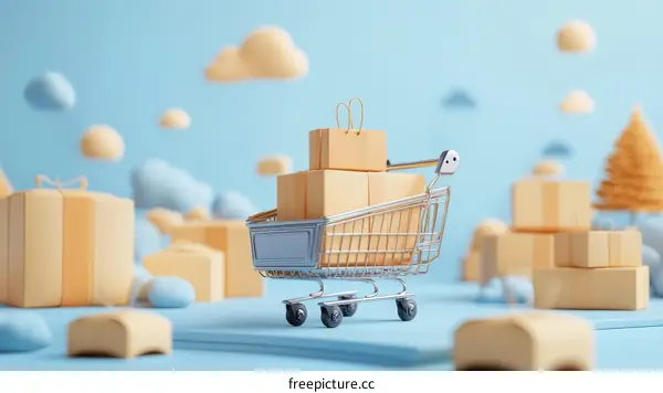 Shopping Cart Filled with Gifts and Packages