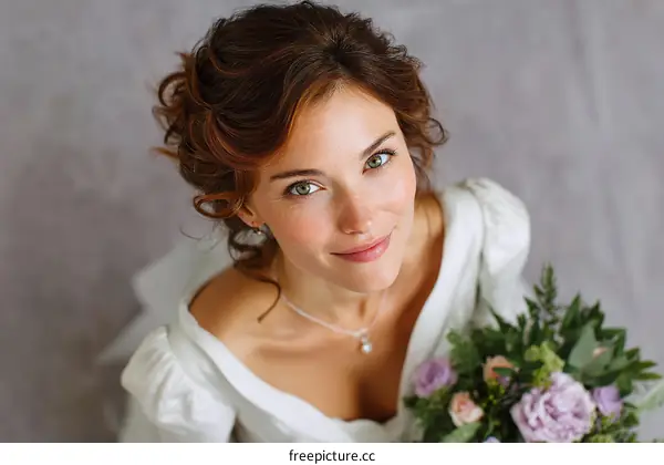 Beautiful Caucasian Woman in Wedding Dress