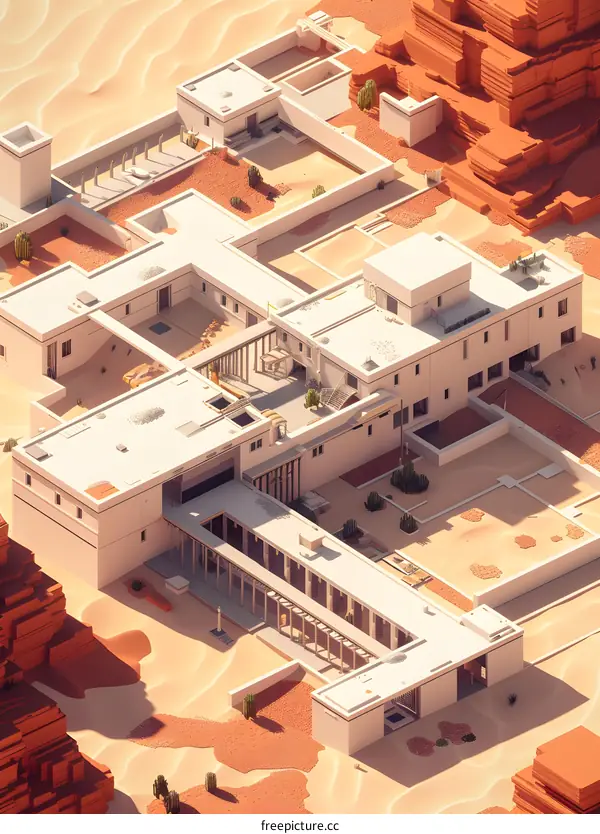 Desert Oasis Complex with Geometric Architecture