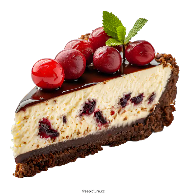 [Transparent Background PNG]A slice of cake with cherries on top