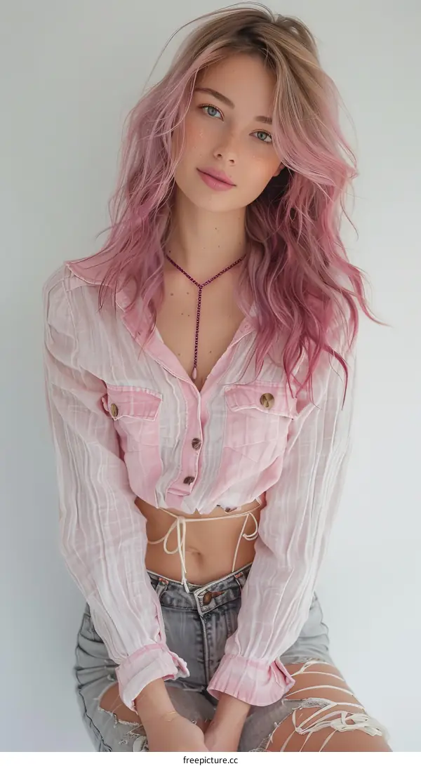 Portrait of a young woman with pink hair
