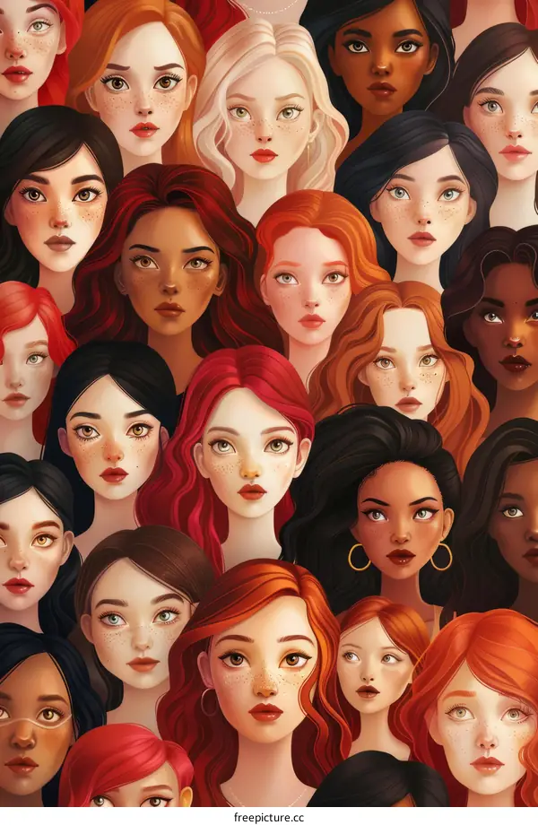 A diverse group of women representing different cultures and backgrounds