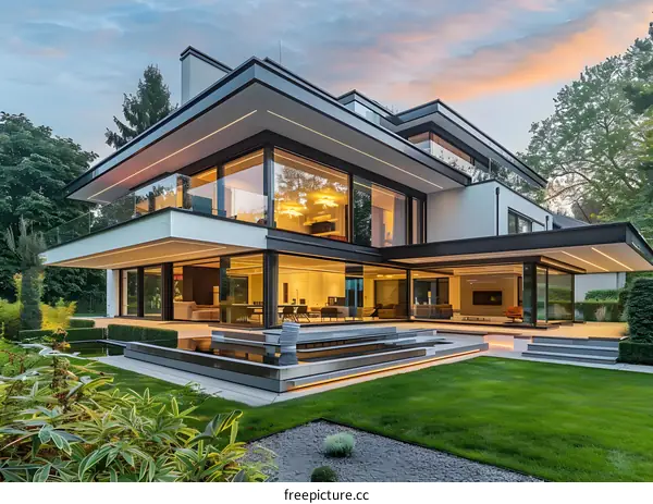 Modern House With Large Windows And Pool