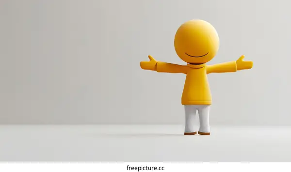Smiling Cartoon Character on White Background