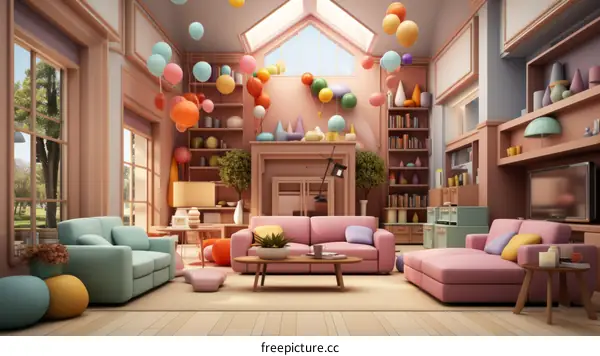 Colorful Balloons in a Playful Living Room