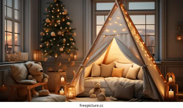 A cozy teepee tent for kids to play and sleep in