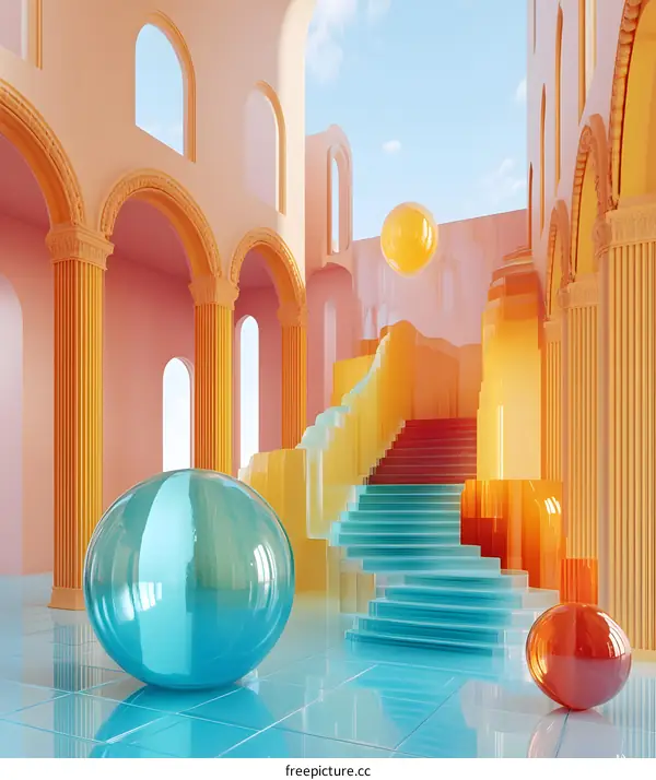 Abstract Colorful Glass Architecture with Stairs