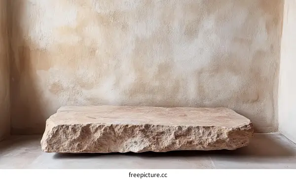 Raw Stone Slab Display Platform Against Aged Wall