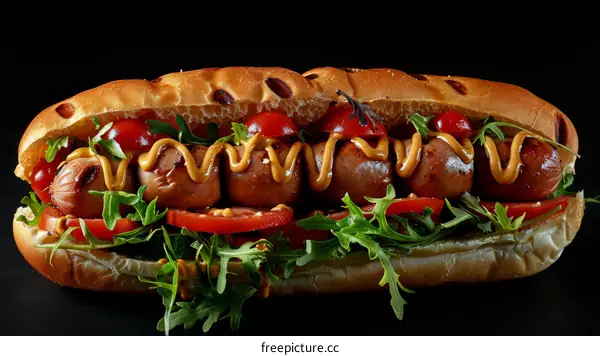 Hotdog with Tomatoes, Mustard and Lettuce