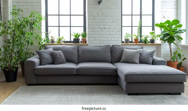 Modern Grey Sectional Sofa in a Bright Living Room