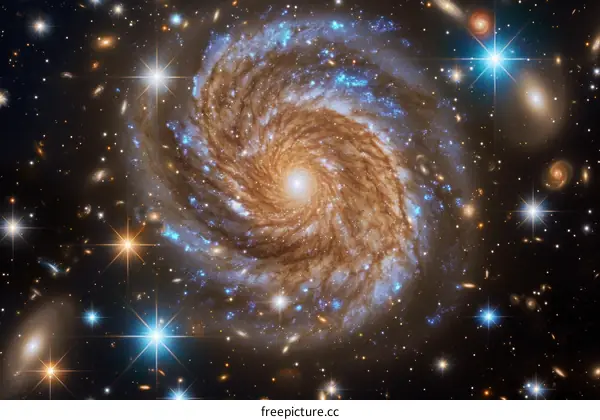 Spiral galaxy with bright center and long blue arms