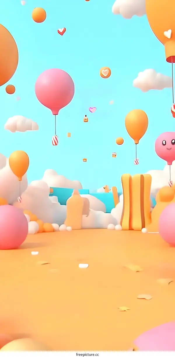 Colorful Balloons Floating in Sky with Clouds